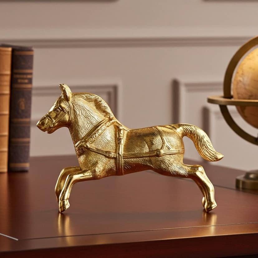 Stylish Aluminium Horse Decorative Statue For Table & Shelf, Height : 6.5 Inch (ASMAS222 G) view 2