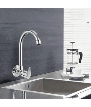 Bathfax Vigneet Zinc Alloy Wall Mounted Sink Cock Tap Steel Kitchen Sink Tap (Sink Cock)