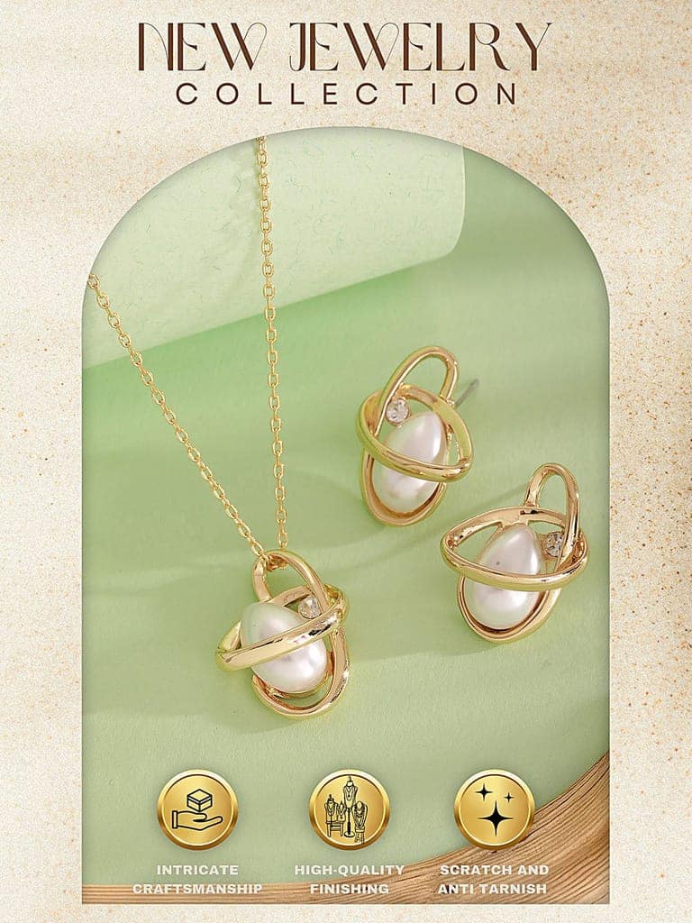 Elegant Pearl Pendant with Modern Gold-Tone Design view 6