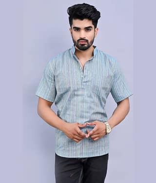 QuaClo - Blue Cotton Men's Regular Kurta ( Pack of 1 )