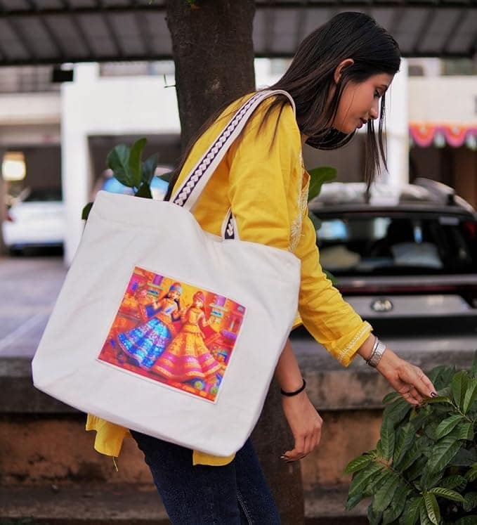 WOTM On The Move Tote | Premium Printed Cotton Canvas Tote Bag with Zipper & Inside Pocket, Stylish Everyday Travel Bag for Work, College, Office, Travel, Shopping view 2