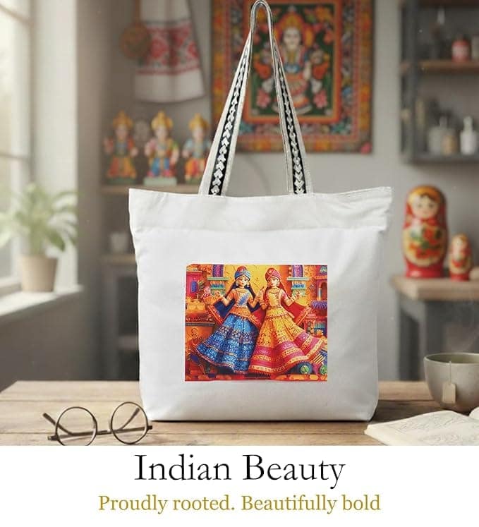 WOTM On The Move Tote | Premium Printed Cotton Canvas Tote Bag with Zipper & Inside Pocket, Stylish Everyday Travel Bag for Work, College, Office, Travel, Shopping view 3