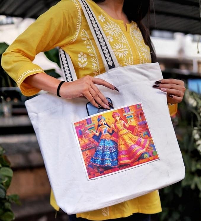 WOTM On The Move Tote | Premium Printed Cotton Canvas Tote Bag with Zipper & Inside Pocket, Stylish Everyday Travel Bag for Work, College, Office, Travel, Shopping view 4