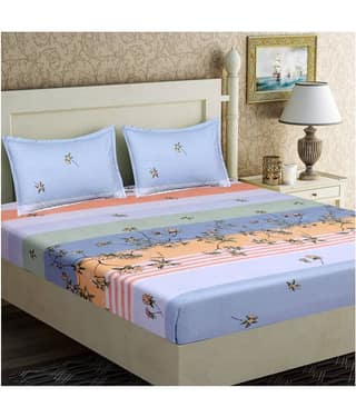 Home Candy Microfiber Floral Double Bedsheet with 2 Pillow Covers- Blue