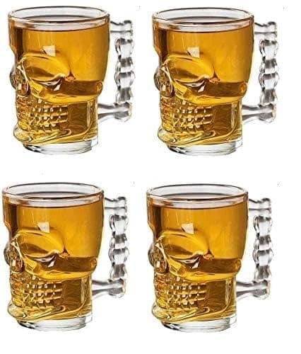 Skull Glass Beer Mug with Handle 500 Ml Heavy Base Funny Beer Stein Cup Drinking Glasses for Whisky, Wine, Juice, Bourbon, Scotch, Cocktails, Rum Perfect for Home, Bar, Casino Party