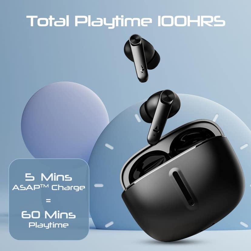 Boat Airdopes 200 Plus Truly Wireless in Ear Ear Buds w/ 100 Hours Playback, Quad Mics ENx Tech, 13mm Drivers, Beast Mode(50ms Low Latency), ASAP Charge(5 Min=60 Min), IWP Tech, BT v5.3(Carbon Black) view 2