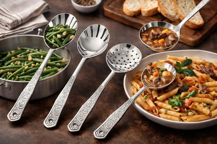Tishav Stainless Steel Serving Spoon Set of 5 | Heavy Steel | Mirror Finish view 2