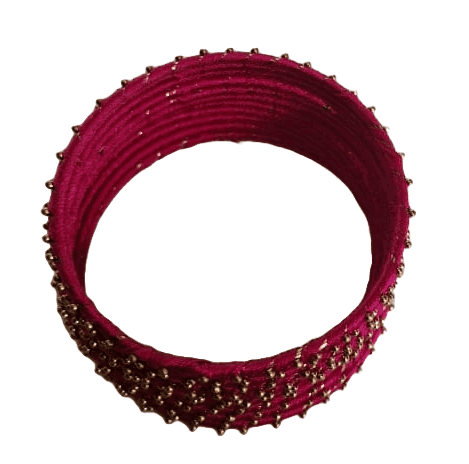 Set of 12 Traditional Indian Silk Thread Bangles with Golden Beads view 4