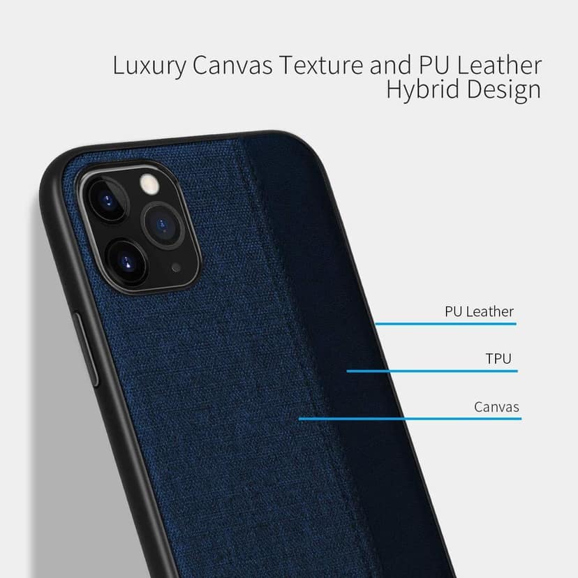 Memumi Premium Series Canvas/Leather Back Cover for Apple iPhone 11 Max Pro Shockproof-Blue (6.5") view 2