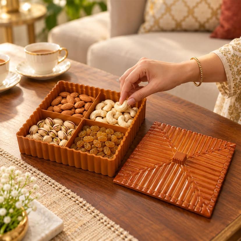 Multipurpose Dry Fruit & Snack Storage Box with Ribbed Lid (4 Compartment) view 3