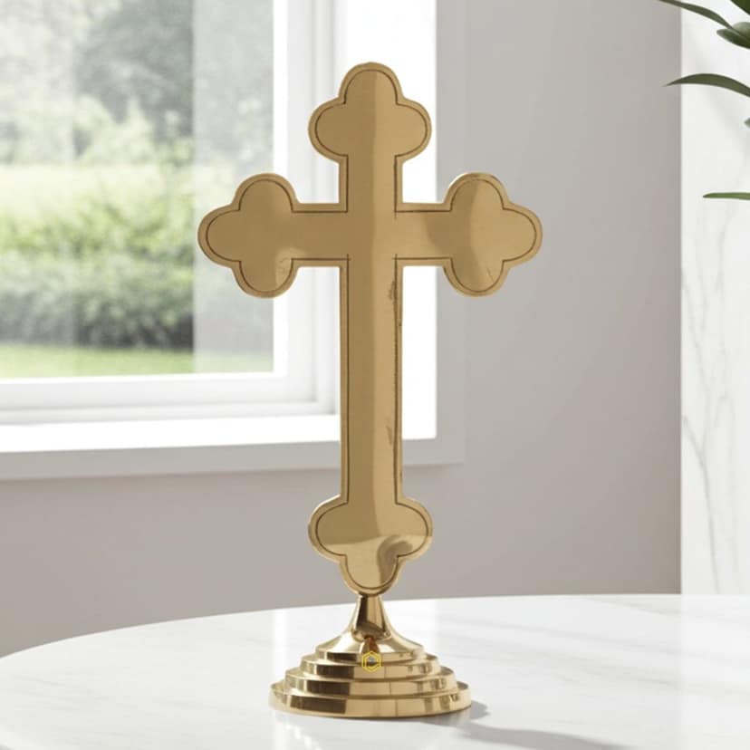 Brass Decorative Showpiece Christmas Cross ? Devotional Religious Gift Item For Christian Festivals, Height : 19 Inch (FMAS486 F) view 2