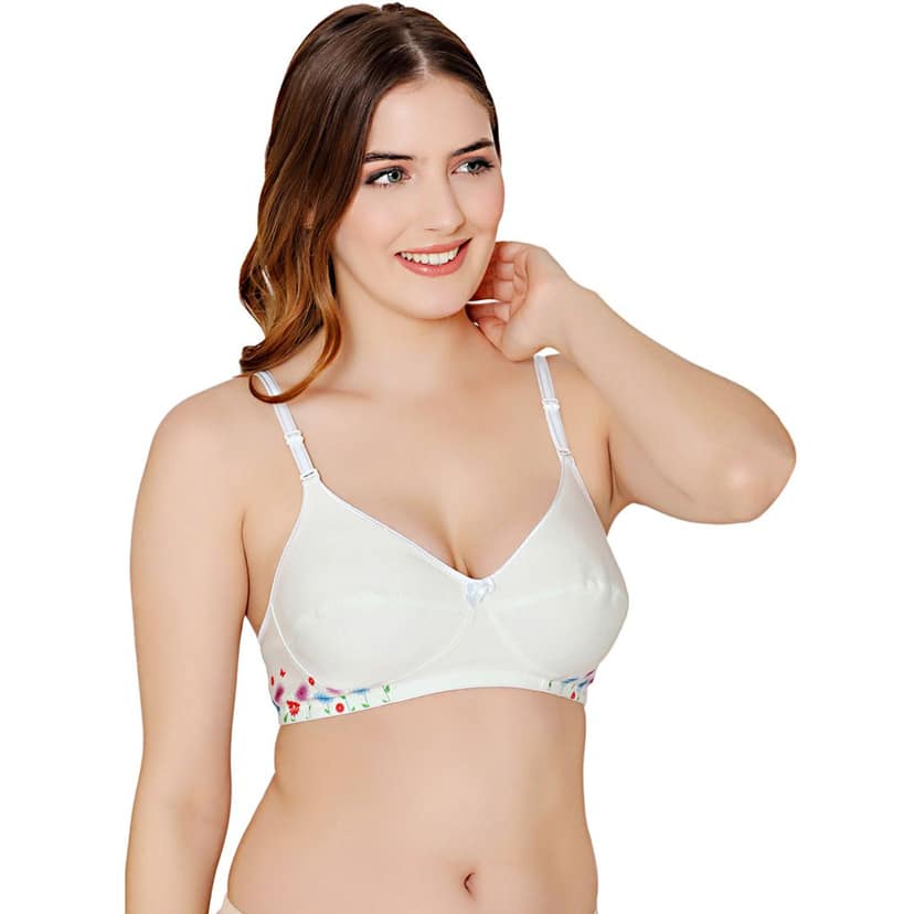 Bodycare polycotton wirefree convertible straps floral cup non padded Bra-5510ECRU view 3