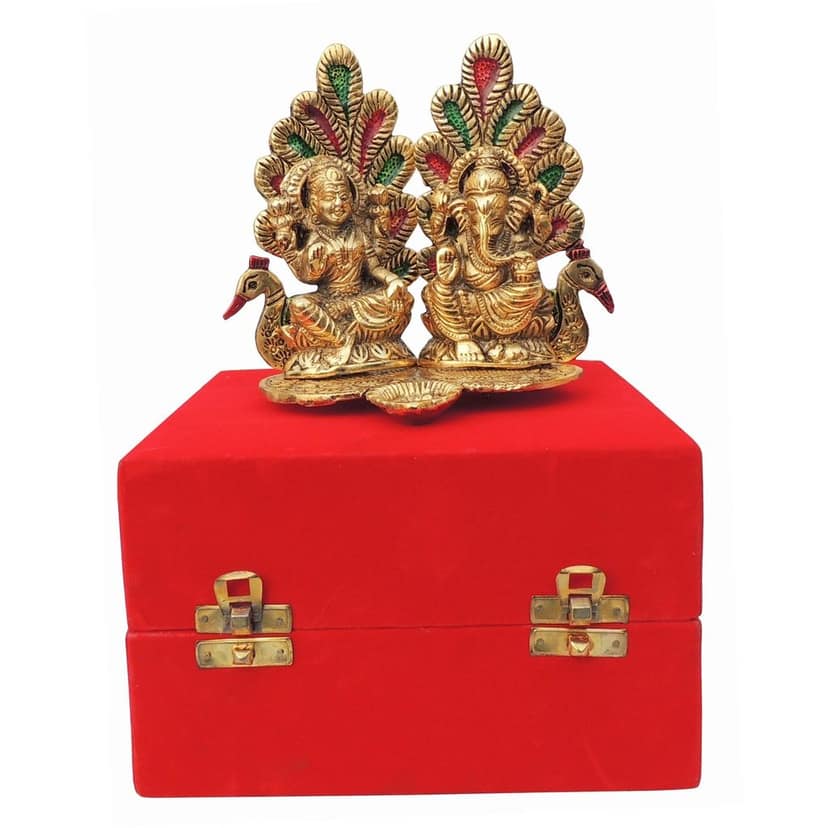 Showpiece Aluminium Laxmi Ji Sitting On Peacock (ASMAS367 G) view 2