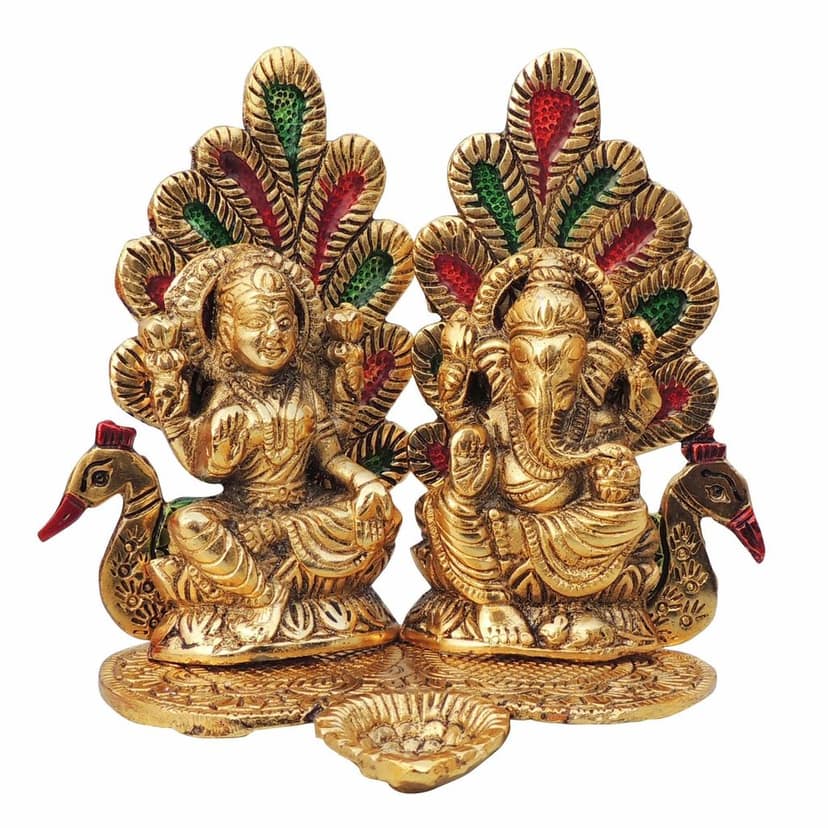 Showpiece Aluminium Laxmi Ji Sitting On Peacock (ASMAS367 G) view 3