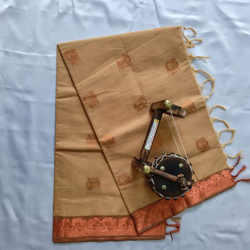 Pure Cotton Saree with Blouse Sandle color view 3