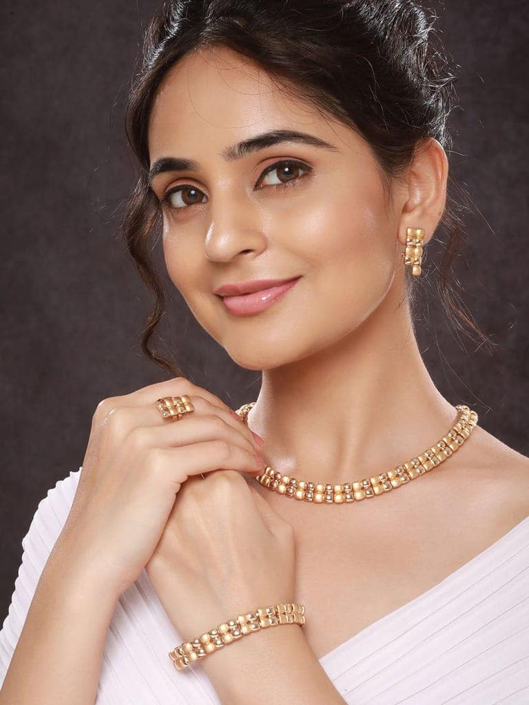 Anti-Tarnish 18k Gold Plated Ball Statement Combo Jewellery Set view 2