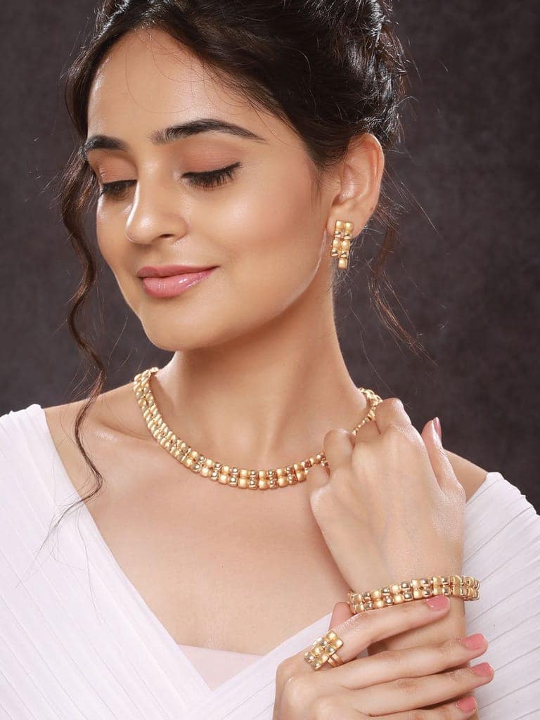 Anti-Tarnish 18k Gold Plated Ball Statement Combo Jewellery Set view 3