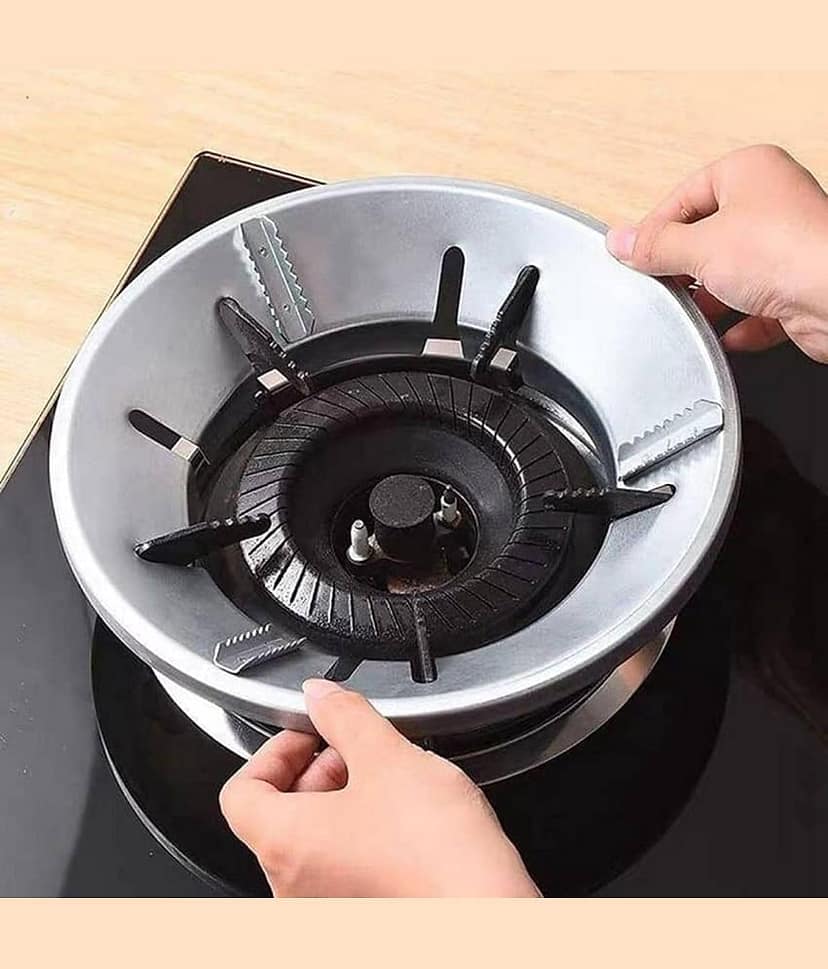 HINGOL Gas Stove Stand Round Burner Stand, Glass top Gas Saver Jail Home Stove Fire & Windproof Energy Saving Stand view 2