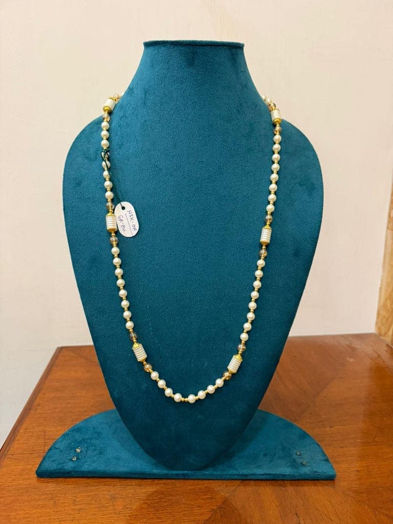 elegant long size wedding jewelry with cream pearls and gold accents