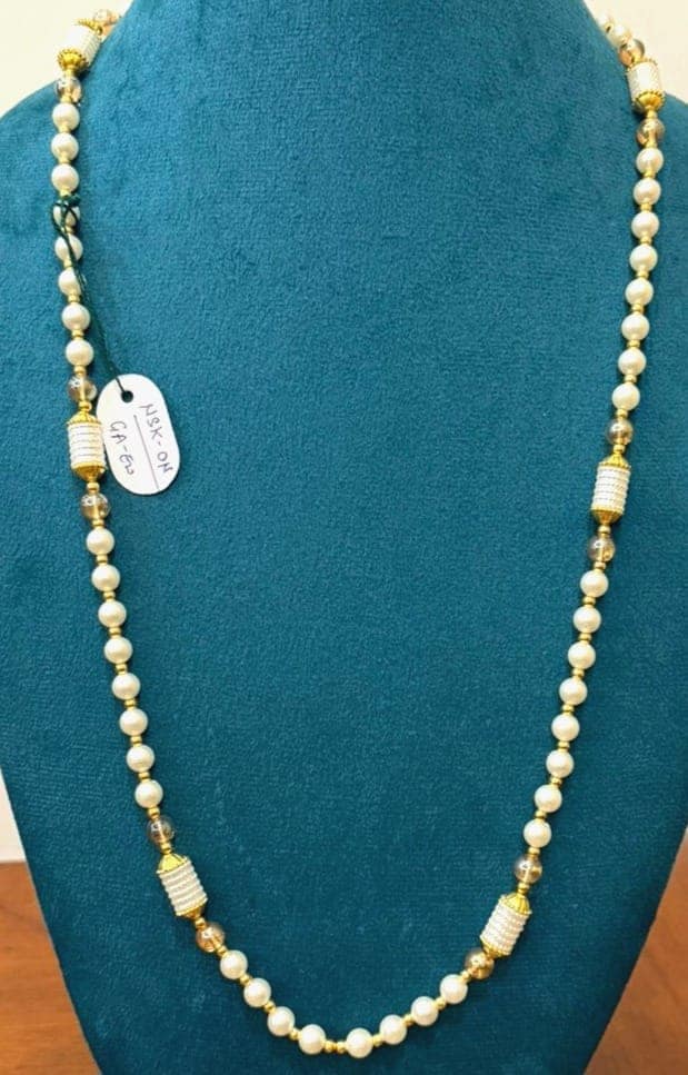 elegant long size wedding jewelry with cream pearls and gold accents view 2