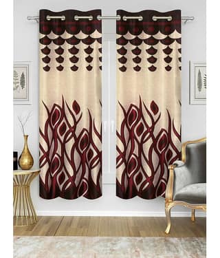Home Candy Set of 2 Door Semi-Transparent Eyelet Polyester Maroon Curtains ( 213 x 120 cm )