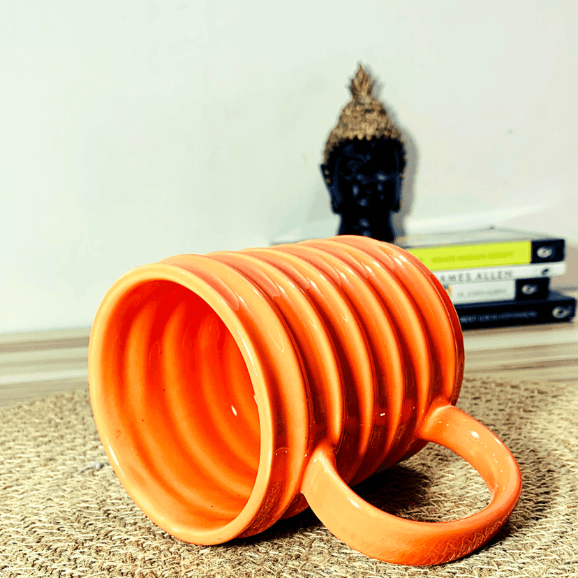Homefrills Ceramic Hand Crafted Glossy line Design Ceramic Coffee Mug (Orange) Suitable for Coffee, Tea, Juice, Cappuccino,Milk etc. (275ml) Set of 1 view 2