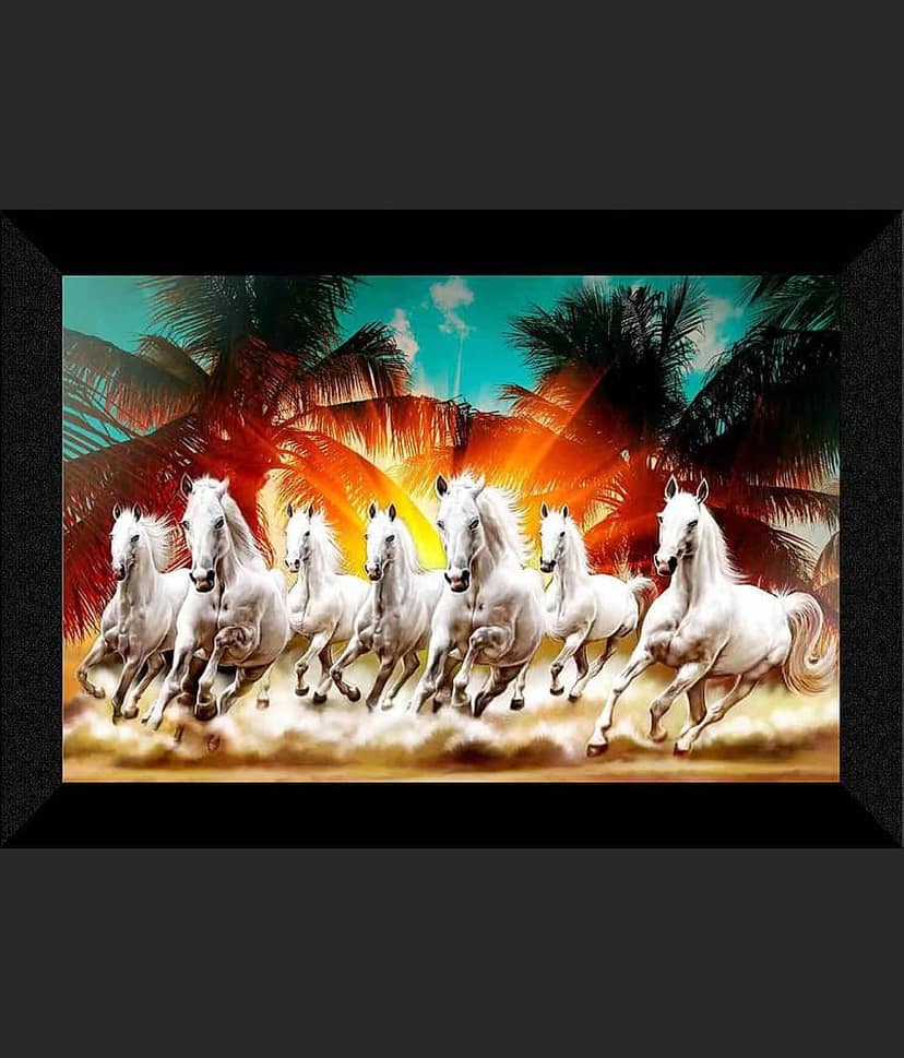 SNDArt Vastu 7 Lucky Running Horses Painting With Frame For Living Room Gift Items 11 x 14 inch