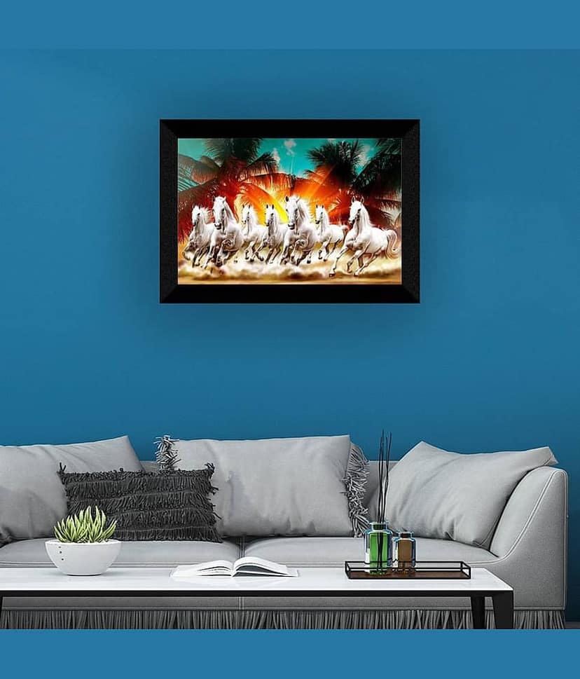 SNDArt Vastu 7 Lucky Running Horses Painting With Frame For Living Room Gift Items 11 x 14 inch view 2
