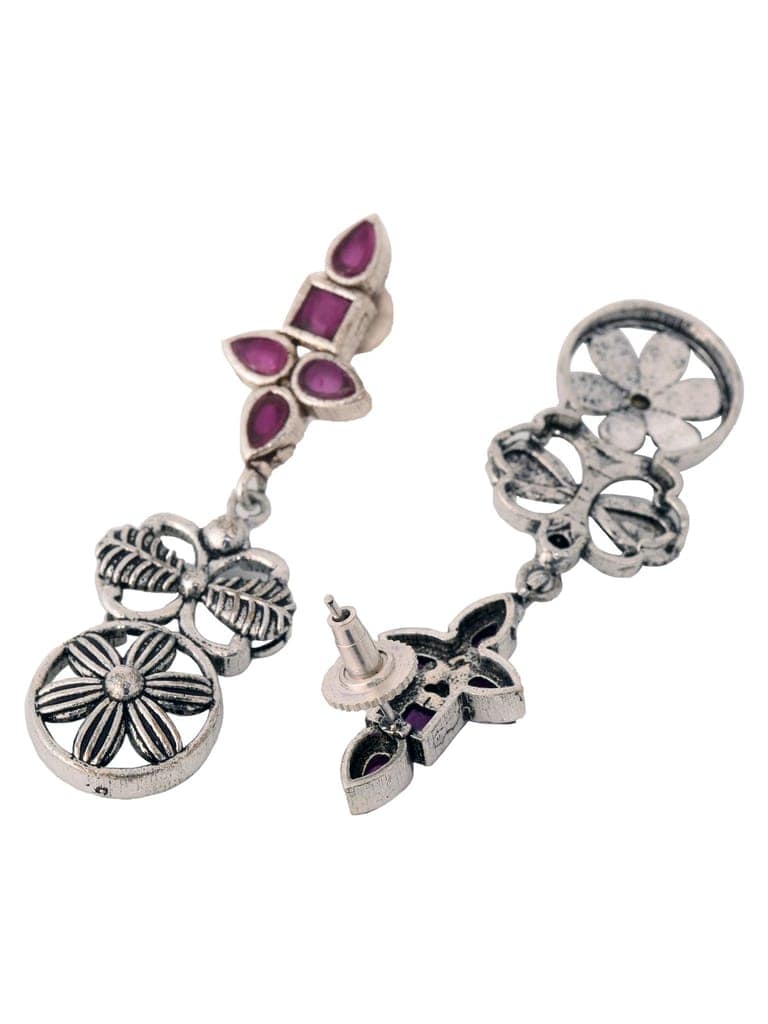 Silver Oxidised Maroon Stone Studded Tribal Necklace Jewellery Set view 8