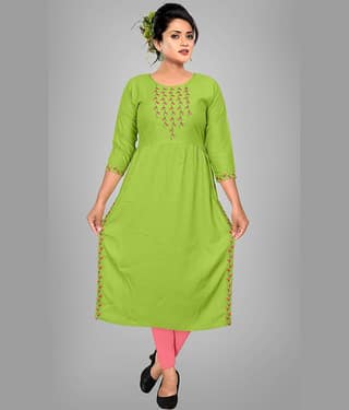 HAYA - Lime Green Rayon Women's Straight Kurti ( Pack of 1 )