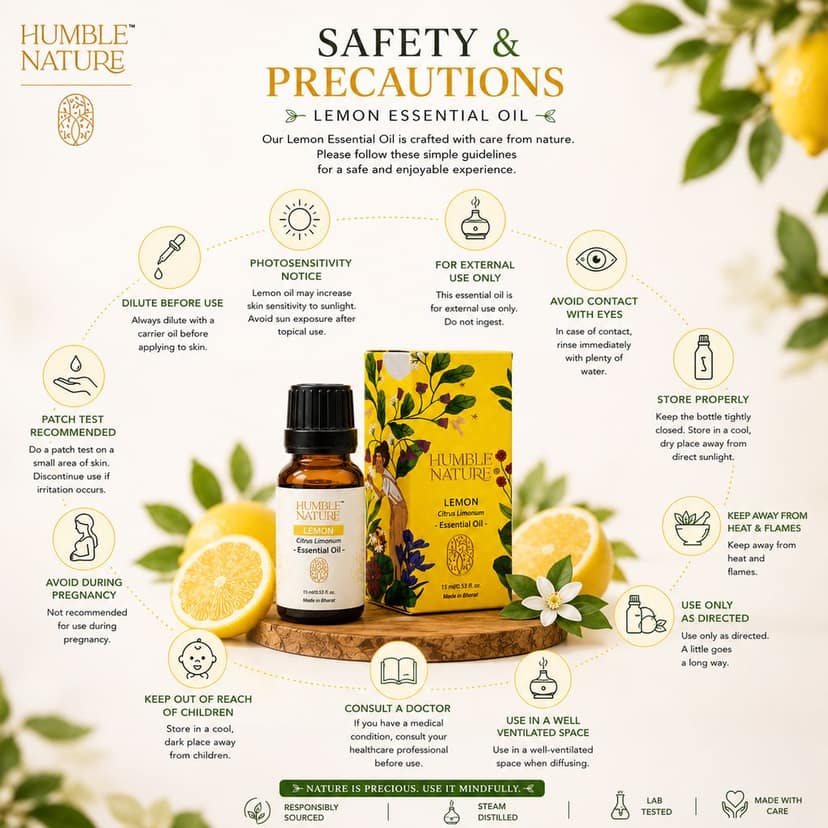Humble Nature Lemon Essential Oil – Natural Steam Distilled Citrus Limonum Essential Oil | Premium Aromatherapy, Diffuser, Massage, DIY Skincare, Hair Care & Home Fragrance | 15 ml view 5