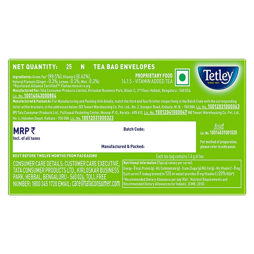 Tetley Green Tea - Immune With Added Vitamin C, Ginger, Mint & Lemon, 90 G (25 Bags X 3.6 G Each) view 2
