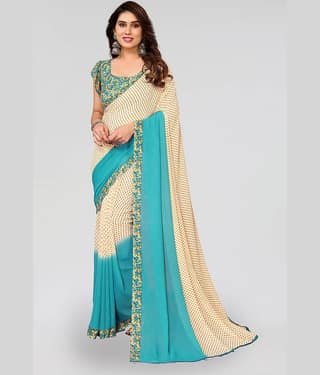ANAND SAREES Georgette Printed Saree With Unstitched Blouse Piece ( Blue )