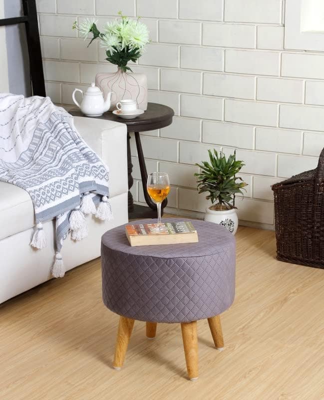 Shadowkart Ottoman Pouffes Sitting Mudda Puffy Stool for Living Room Dressing Table Pouf Round Footstool for Office Home Decor, Check Holland Velvet ,16x16x17 Inch