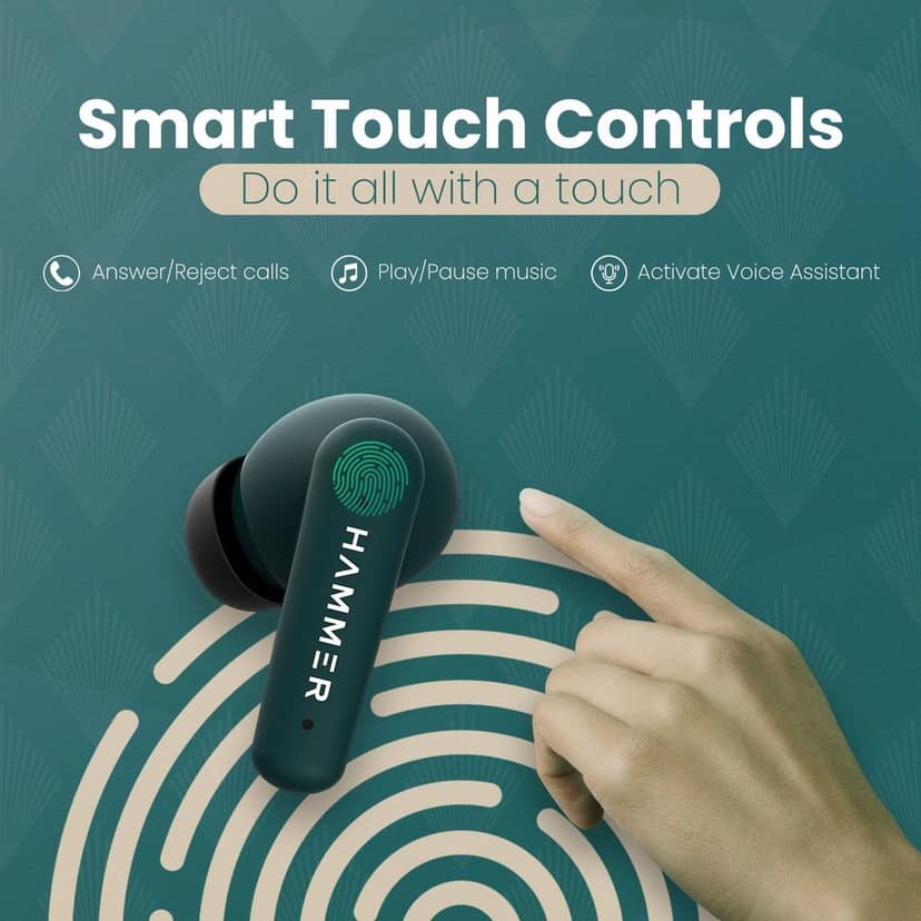 Hammer Airflow Plus TWS Earbuds with Bluetooth 5.1 and Smart Touch Control (Emerald Green) view 6