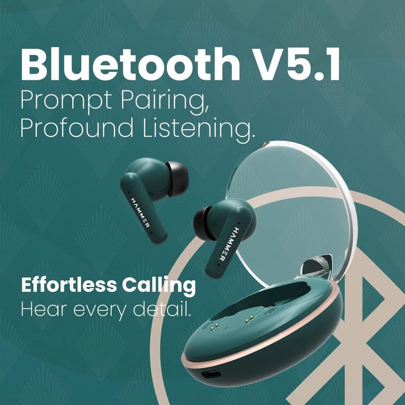 Hammer Airflow Plus TWS Earbuds with Bluetooth 5.1 and Smart Touch Control (Emerald Green) view 9