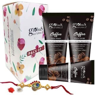 (Combo of 3) Globus Naturals Coffee Rakhi Trio Kit For Brother Sister - Face Wash, Face Scrub, Peel Off Mask