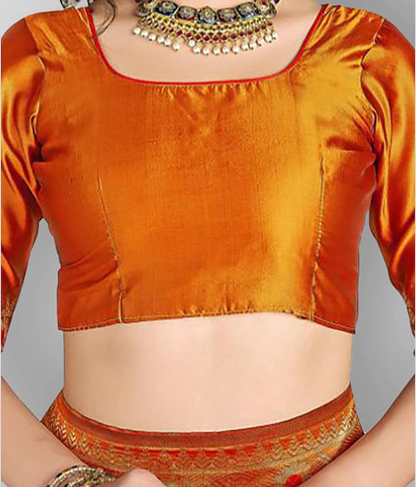 Dressy Silk Blend Printed Saree With Unstitched Blouse Piece ( Red ) view 2
