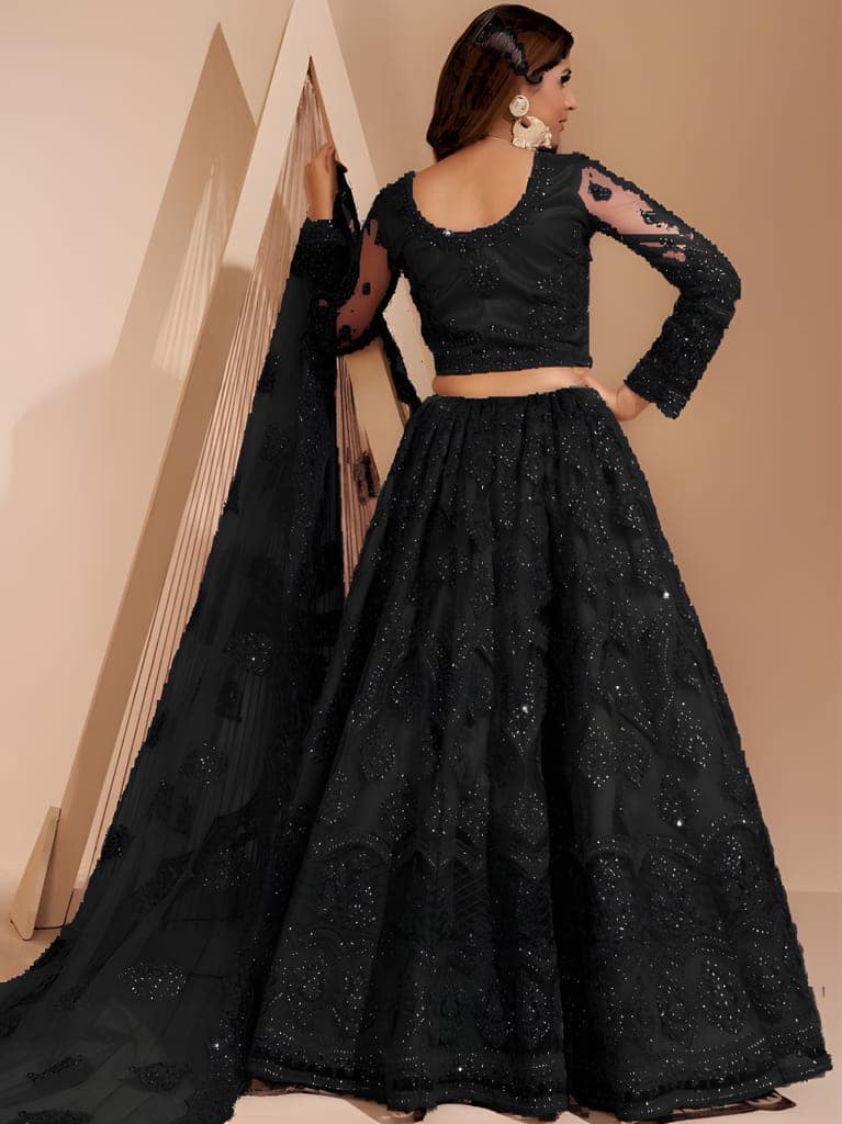 Embroidered Thread Work Semi-Stitched Lehenga | Unstitched Blouse with Inner Fabric | Stitched Dupatta | Traditional Ethnic Wear (Original) view 5