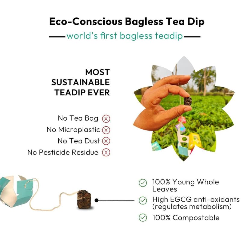 Woolah Rare Assam White Tea, Organic BAGLESS Tea Dip (2 Packs = 30 Dips /60 Cups) 100% PLASTIC FREE, Natural Whole Leaf, High EGCG anti-oxidants, BOOST METABOLISM, Improves SKIN HEALTH & Good for Heart. view 7