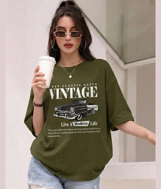 AUSK Women Cotton Blend Printed Loose Round Neck T-Shirt ( Green )