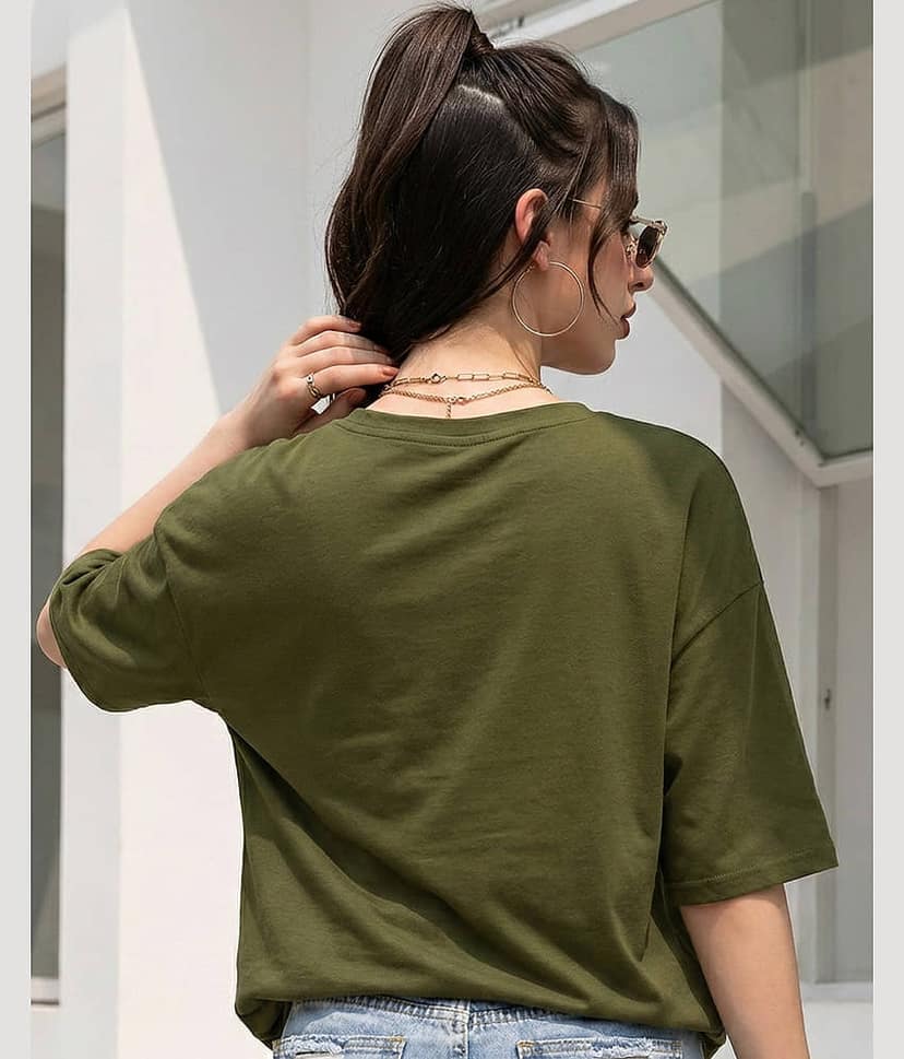 AUSK Women Cotton Blend Printed Loose Round Neck T-Shirt ( Green ) view 2