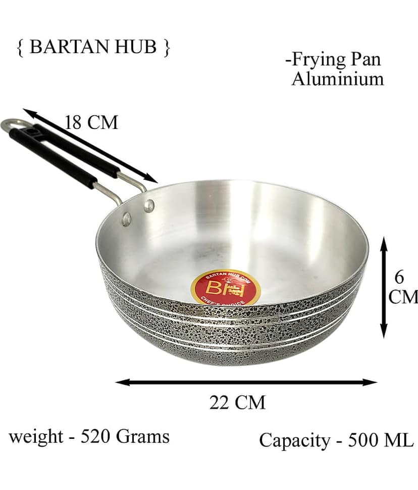 bartan hub Frying Pan Enamle Aluminium Fry Pan Heavy Bottom without Lid 22 cm Diameter 1 Ltr view 2