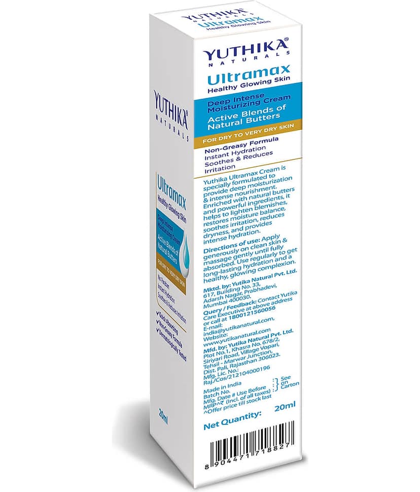 Yuthika Ultramax Deep Intense Moisturizing Cream for Dry to Very Dry Skin 20ml Pack of 3, Dermatologically Tested view 2