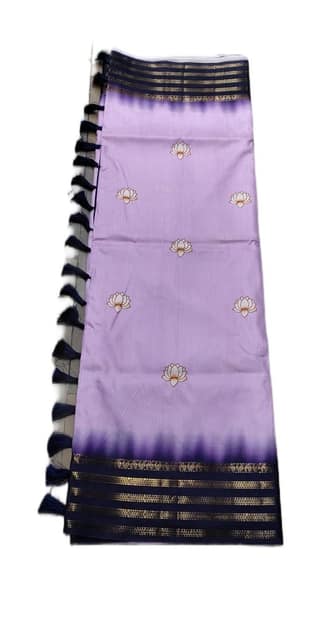 Purple Handloom Pure Mysore Silk Saree With Lotus Butta Design