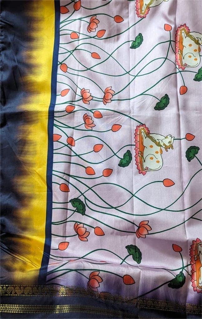 Purple Handloom Pure Mysore Silk Saree With Lotus Butta Design view 3