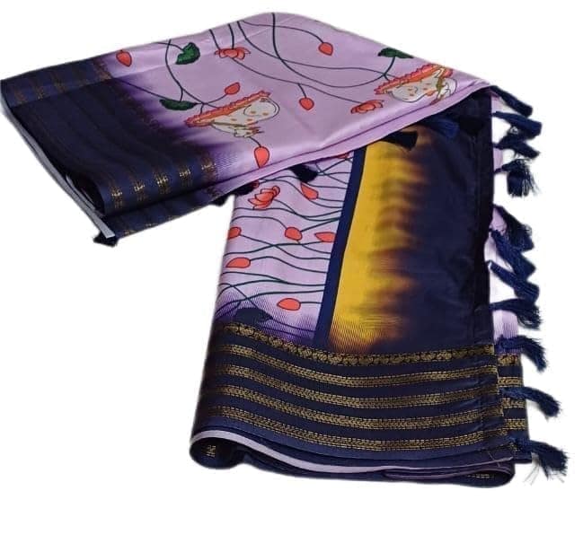 Purple Handloom Pure Mysore Silk Saree With Lotus Butta Design view 5