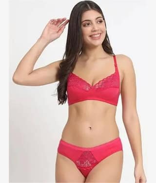 KP CRAFT Pack of 1 Cotton Bra & Panty Set For Women ( Pink )