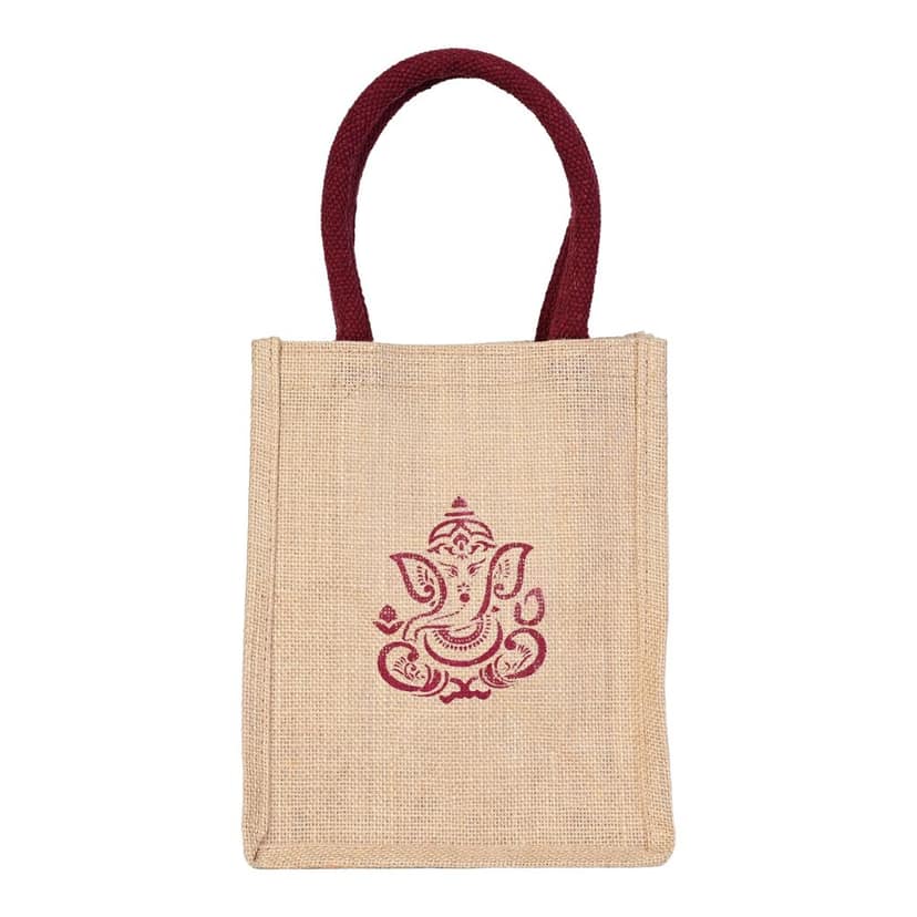 Lakmo Crafts® Jute Return Gift Bags, 8x10x4 inches, God Ganesha print view 2