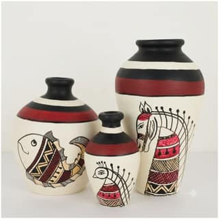 Hand Painted Terracotta Decorative Vases Set of 3